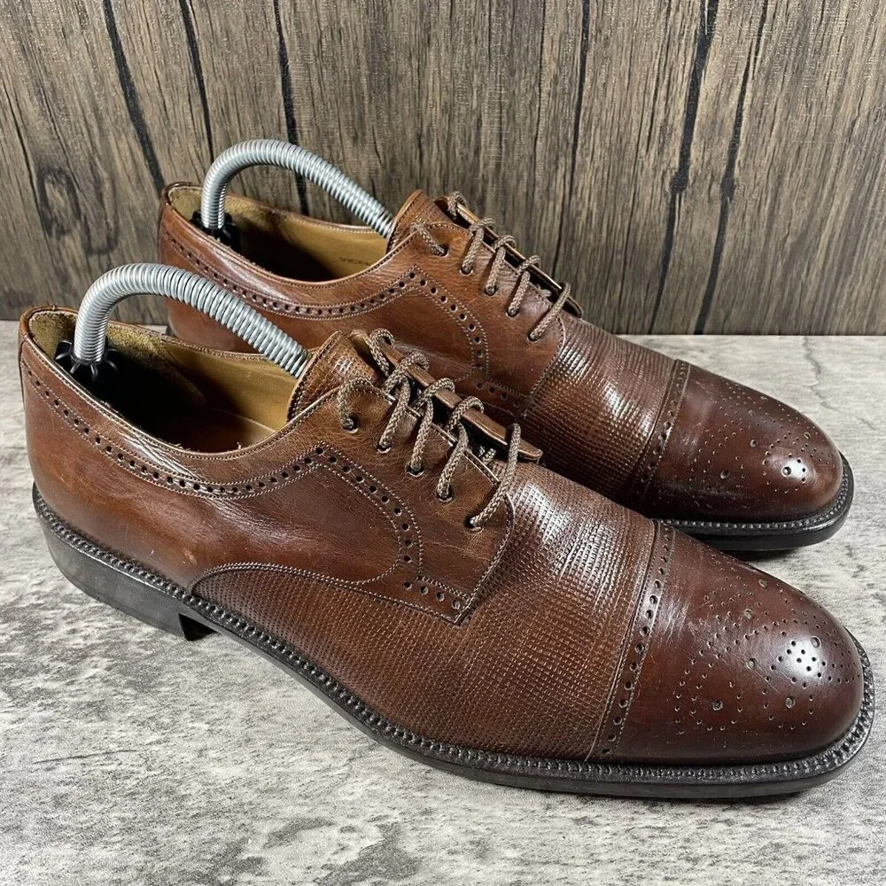 Mezlan Vicente Cap-Toe Brogue Oxford Brown Leather Men's Shoes Size 9.5 EUC - Picture 1 of 9
